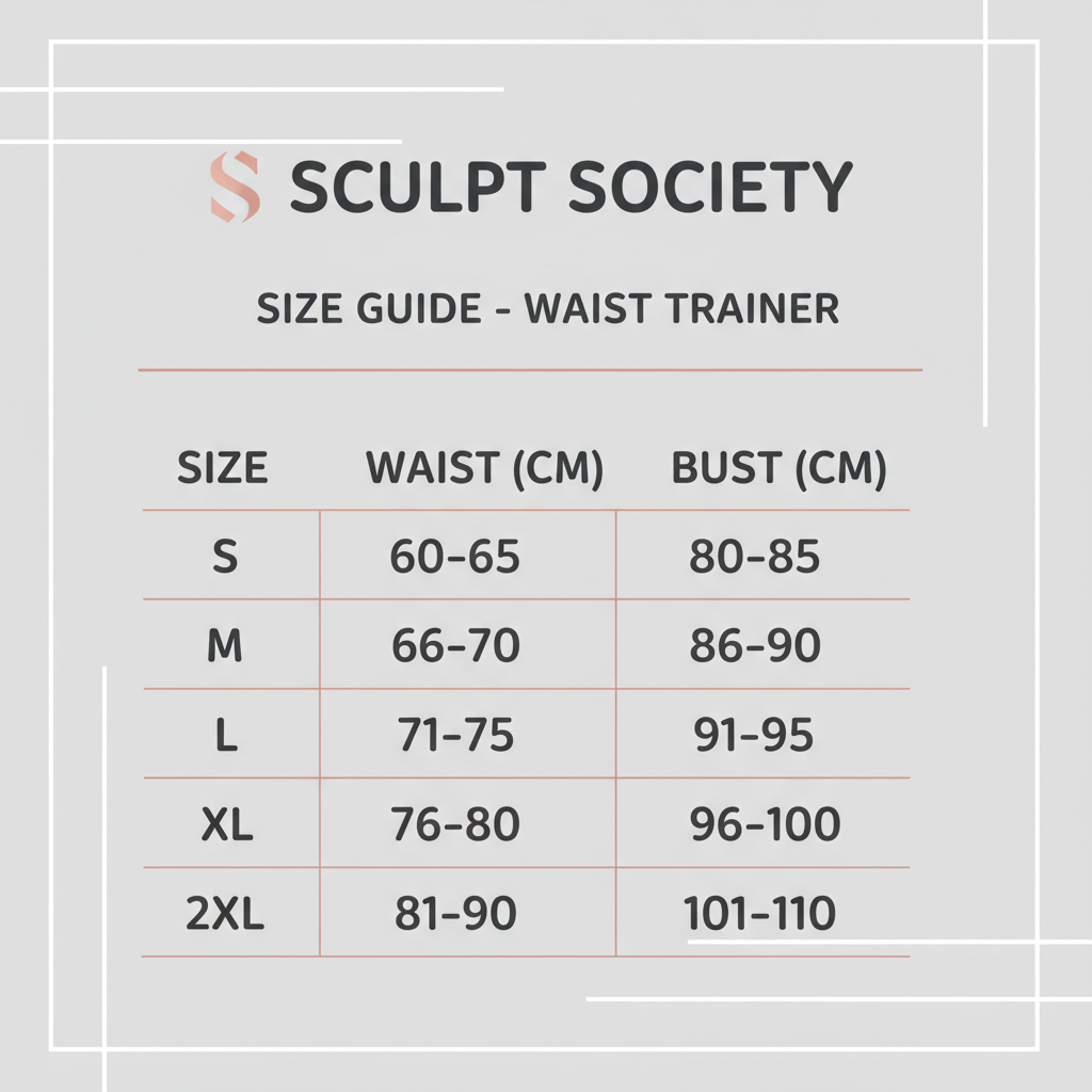 Size chart for waist trainer